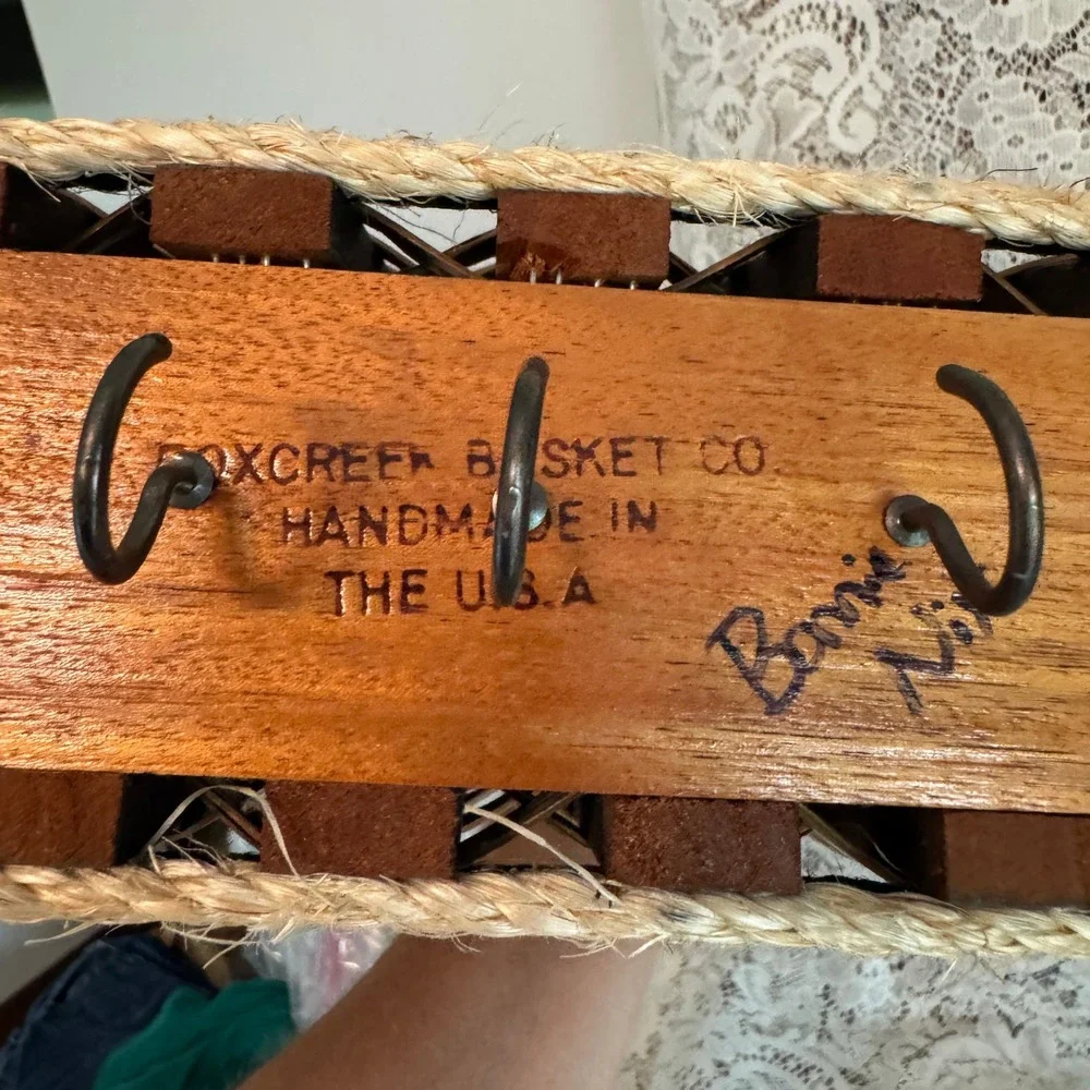 Foxcreek Basket Co Handmade Woven Wall Organizer 3 Hook Mail Rack 22in Farmhouse